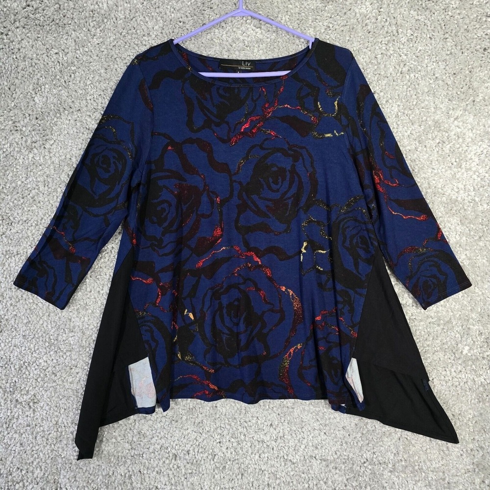 Liv by Habitat Womens Asymmetrical Tunic Top‎ Abstract Floral Blue Size S Artsy